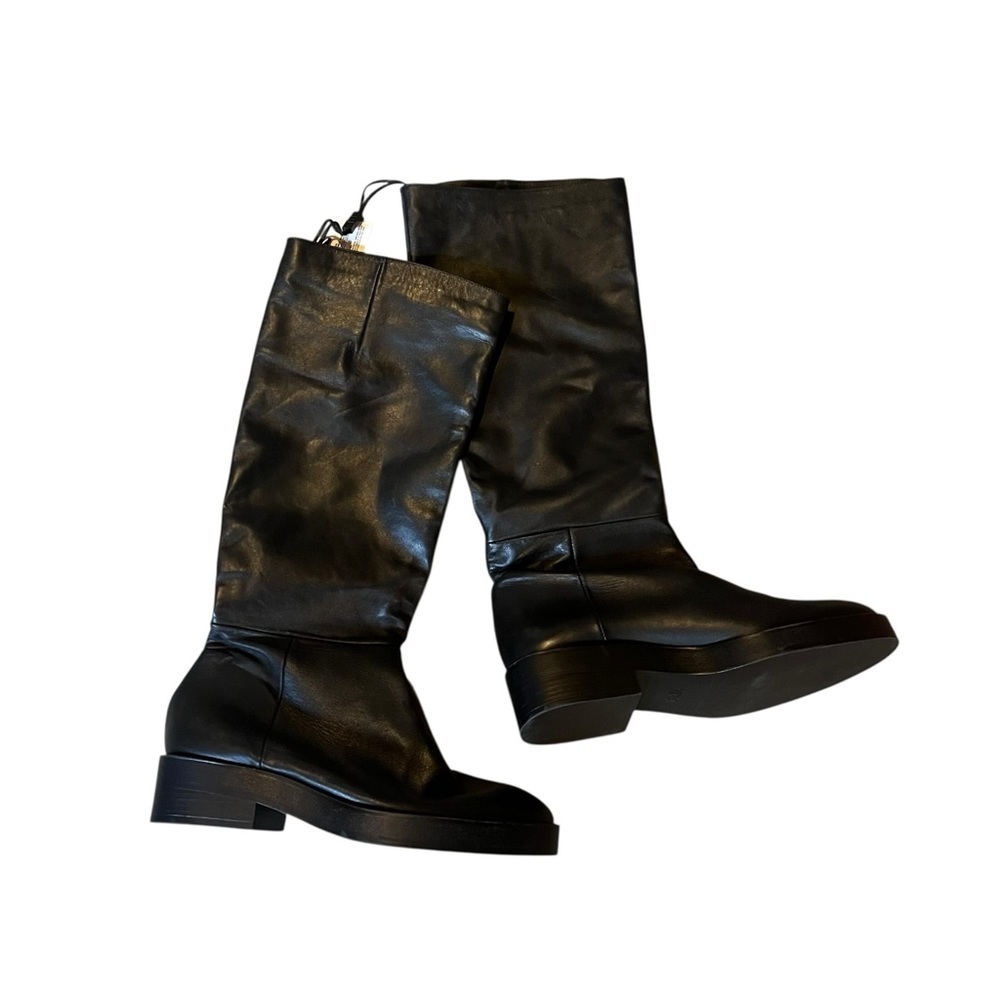 NWOT Zara Black LEATHER Knee-High Women's Boots